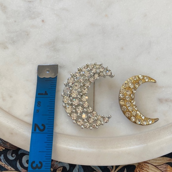 Vintage Crescent Moon Rhinestone Brooches - Picture 9 of 9